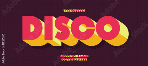 Vector disco font 3d bold style trendy typography for poster, event decoration, motion, video, game, t shirt, book, banner. Cool typeface. Modern alphabet. 10 eps