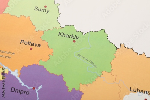 Kharkiv region on map of Ukraine  closeup