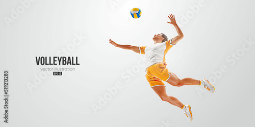 Realistic silhouette of a volleyball player on white background. Volleyball player man hits the ball. Vector illustration