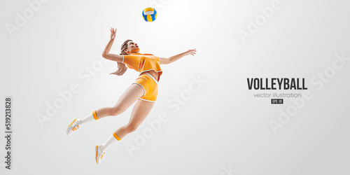 Realistic silhouette of a volleyball player on white background. Volleyball player man hits the ball. Vector illustration