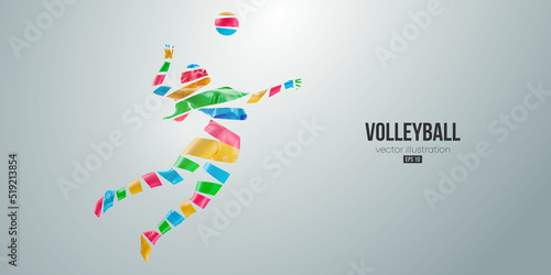 Abstract silhouette of a volleyball player on white background. Volleyball player man hits the ball. Vector illustration