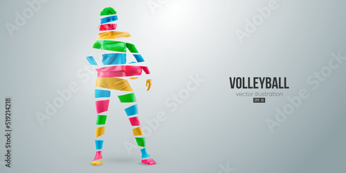 Abstract silhouette of a volleyball player on white background. Volleyball player woman hits the ball. Vector illustration