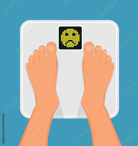 Woman is standing on bathroom scales,top view of feet. Weight measurement and control. Concept of healthy lifestyle, dieting and fitness
