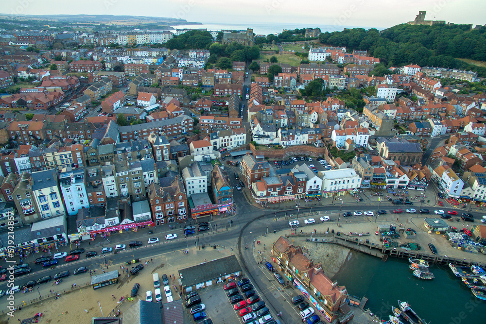 aerial view of South Bay Beach and Harbour
 Scarborough,  North Yorkshire England