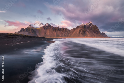 Vestrahorn mountain in Iceland on a stormy winter day photo