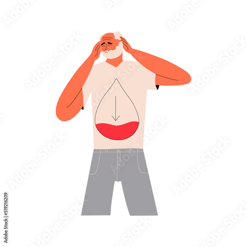 An elderly man suffers from hypoglycemia. The concept of pre-diabetes or anemia. Vector illustration in a flat style. Vector illustration in flat style.