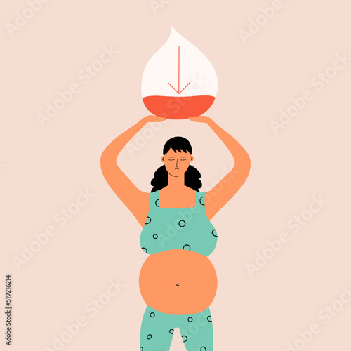 Pregnant woman suffering from anemia concept. Woman with low blood sugar drop. Hypoglycemia. Vector illustrations in flat style
