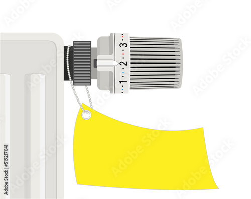 Thermostat mit Heizkörper und blanko Schild,
Vektor Illustration isoliert auf weißem Hintergrund
