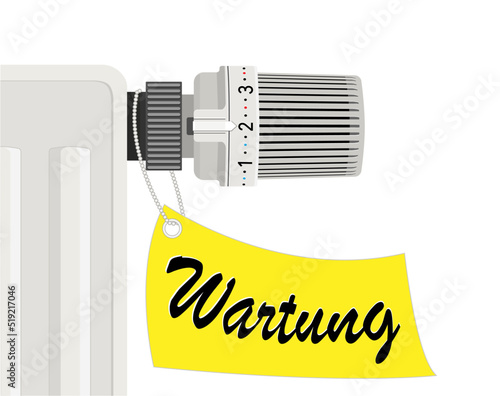 Thermostat mit Heizkörper und Wartung Schild,
Vektor Illustration isoliert auf weißem Hintergrund
