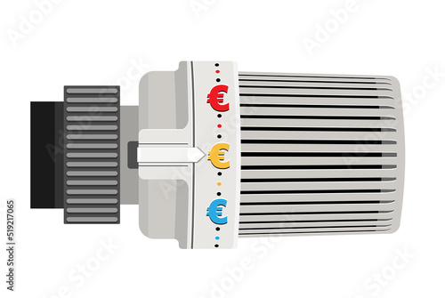 Thermostat mit Euro Zeichen,
Vektor Illustration isoliert auf weißem Hintergrund
