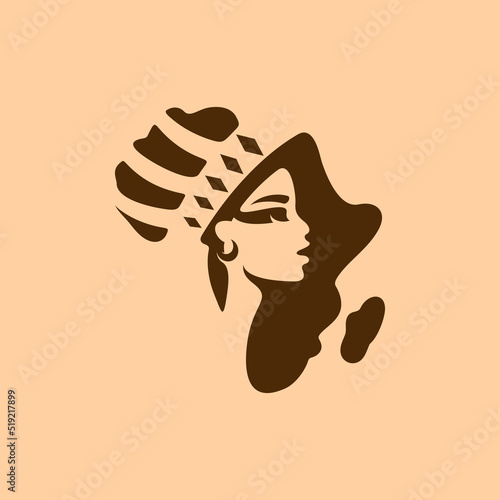 Africa map and Beauty face Logo Design icon. isolated on brown background. Vector illustration. Logo designs template	