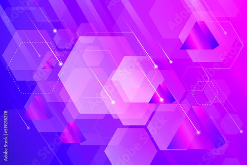 Vector Geometric Abstract Technology Digital Hi Tech Concept Background. Hexagon and 3D Rectangle Prism in Magenta and Purple Colors. Modern Creative Design for Printing or for Web Uses.