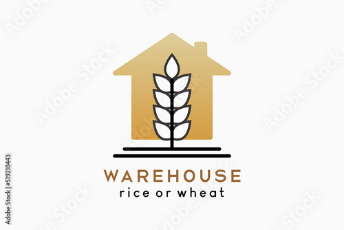 Paddy barn or wheat barn logo design, wheat or paddy icon in house icon