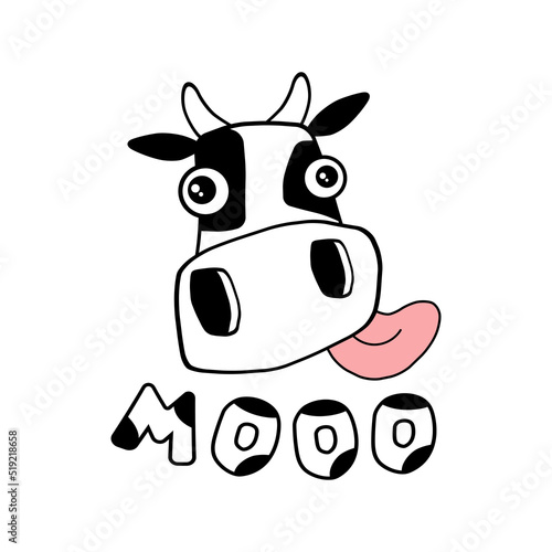 Funny cow face showing tongue. Vector cartoon illustration.