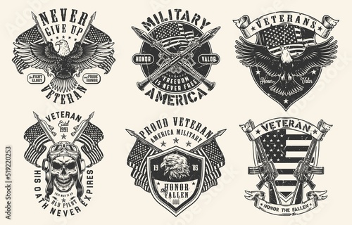 Military America set monochrome flyer