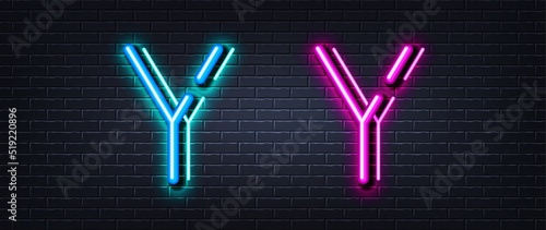 Initial letter Y icon. Neon light line effect. Line typography character sign. Large first font letter. Glowing neon light element. Letter Y glow 3d line. Brick wall banner. Vector