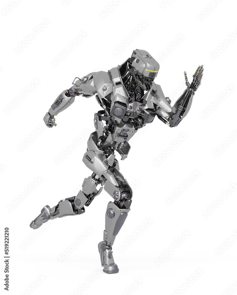 master robot is running very fast in white background