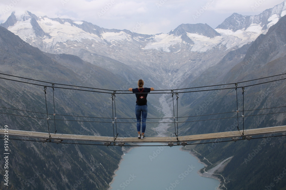 Naklejka premium Schlegeisspeicher Hanging bridge Austria Alps