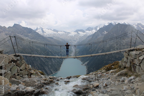 Schlegeisspeicher Hanging bridge Austria Alps photo