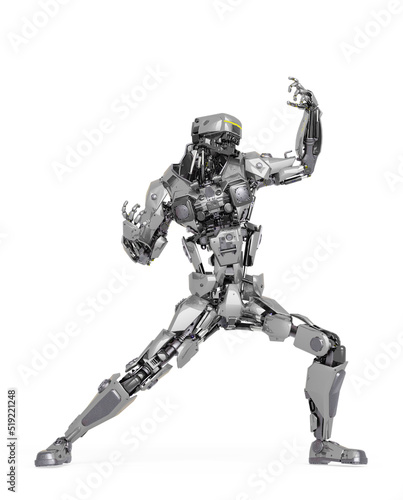 master robot is doing a comic action pose in white background