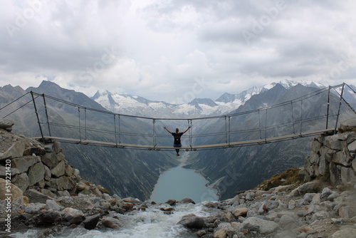 Schlegeisspeicher Hanging bridge Austria Alps photo