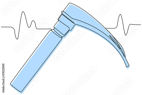 Laryngoscope, a simple drawing of a medical instrument for examining the larynx, an otolaryngologist’s inventory. Vector color image on white background in one line style. 