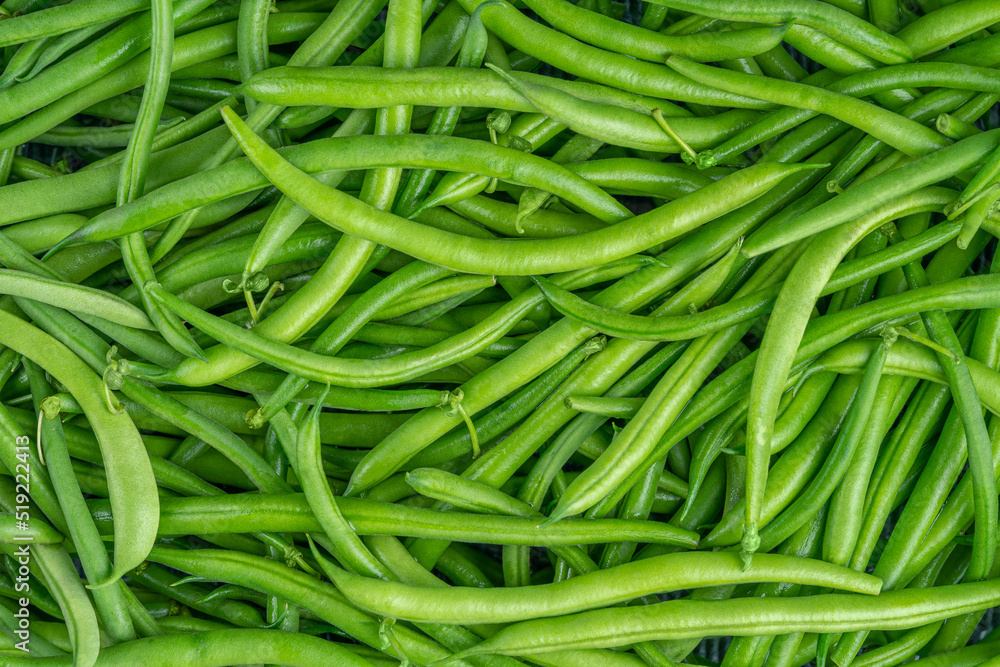 Fresh green bean pods texture. Close up, top view Fresh green bean pods texture. Close up, top view