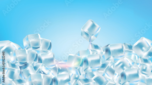 Vector Ice Cubes, Frozen Water. Ice for Drink Illustration. Realistic Ice Template