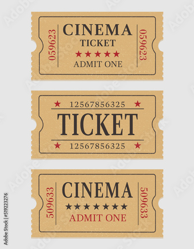 Three retro cinema tickets. Vector Illustration of designer on a white background. Vector illustration