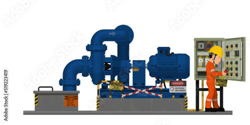 Industrial workers use screwdriver tester to measuring electric current in the electrical control cabinet