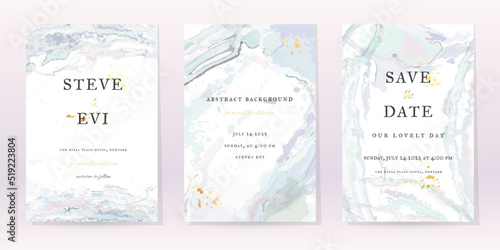 Marble Watercolor Set Art Design. Gold Invitation