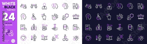 Voting ballot, Shield and Time management line icons for website, printing. Collection of Location app, Online access, Pay icons. Parcel invoice, Heart target, Teamwork web elements. Vector
