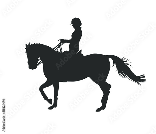Piaffe horses. Silhouette vector images girl on horse/ Dressage photo