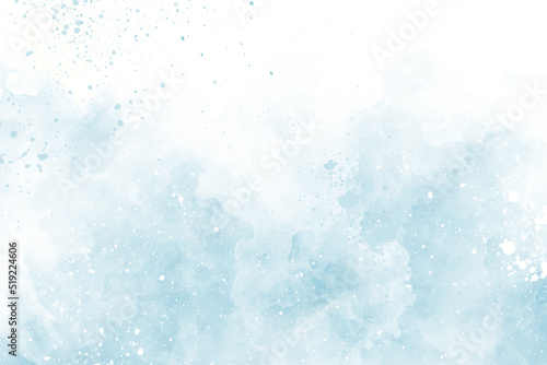 Abstract blue winter watercolor background. Sky pattern with snow. Light blue watercolour paper texture background. Vector water color design illustration photo