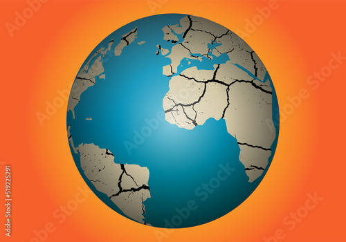 Sequía en el planeta Tierra sobre fondo tórrido o cálido. Calentamiento global. Ola de calor