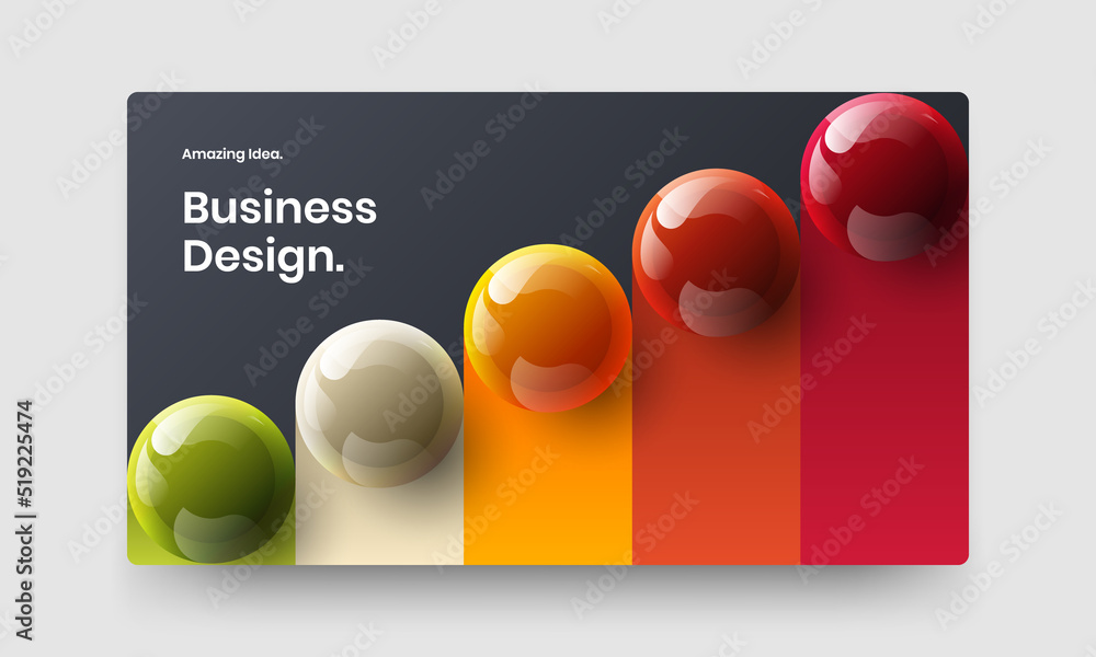 Creative pamphlet design vector illustration. Multicolored 3D balls site template.