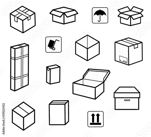 14x Kartons Pakete Boxen ~ Versand Transport Logistik Spedition Umzug - Set - Icons Zeichen Grafiken Clipart 