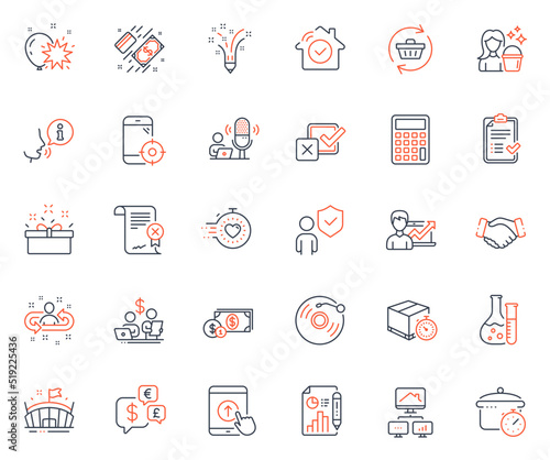 Business icons set. Included icon as Boiling pan, Present box and Success business web elements. Security, Money currency, Refresh cart icons. Inspiration, Work home, Arena web signs. Vector