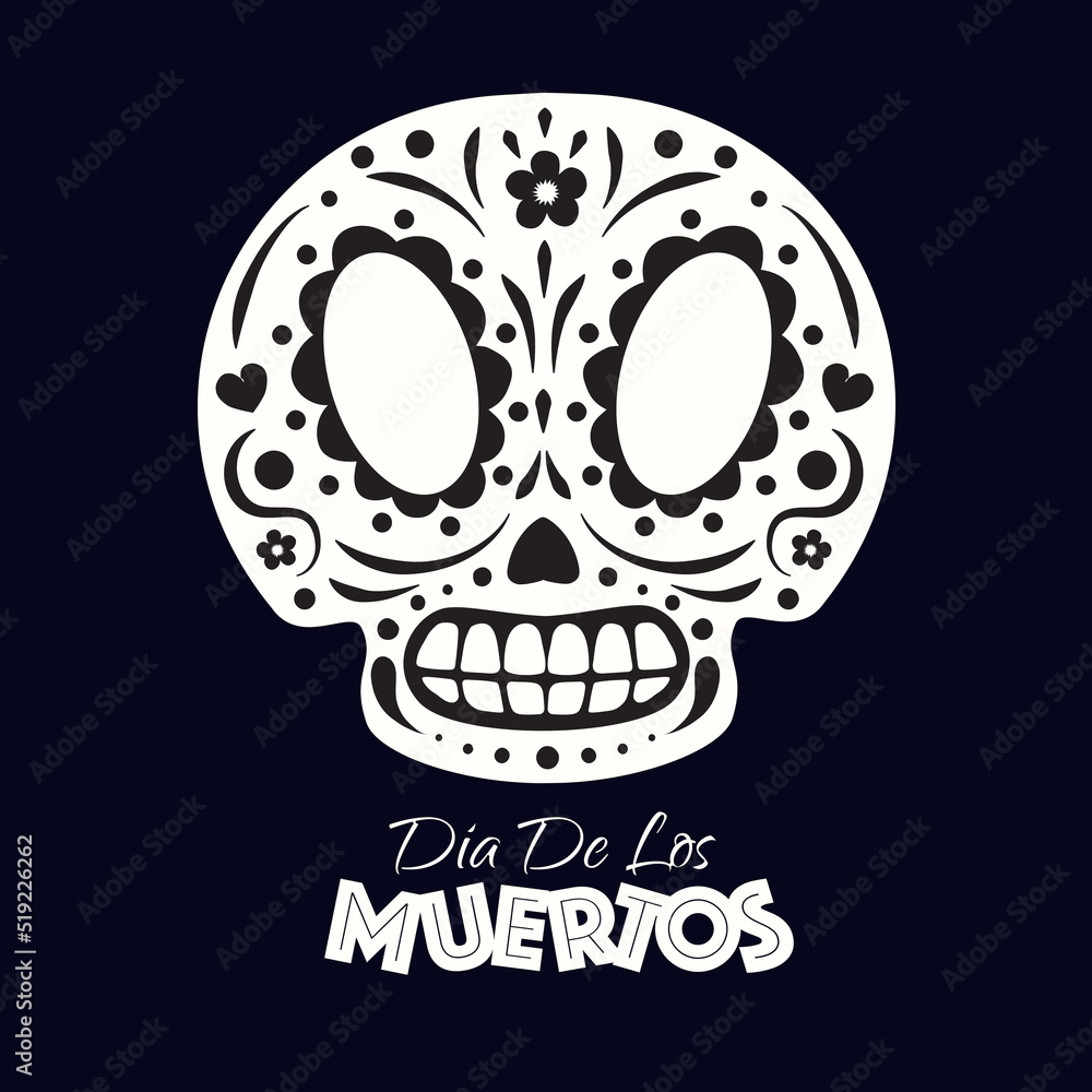 Vector Dia de Los Muertos illustration banner cartoon style. Day of the Dead or Mexico Halloween card with skull and flower for decoration, poster party, t shirt, . Vector 10 eps Vector Dia de Los Muertos illustration banner cartoon style. Day of the Dead or Mexico Halloween card with skull and flower for decoration, poster party, t shirt, . Vector 10 eps
