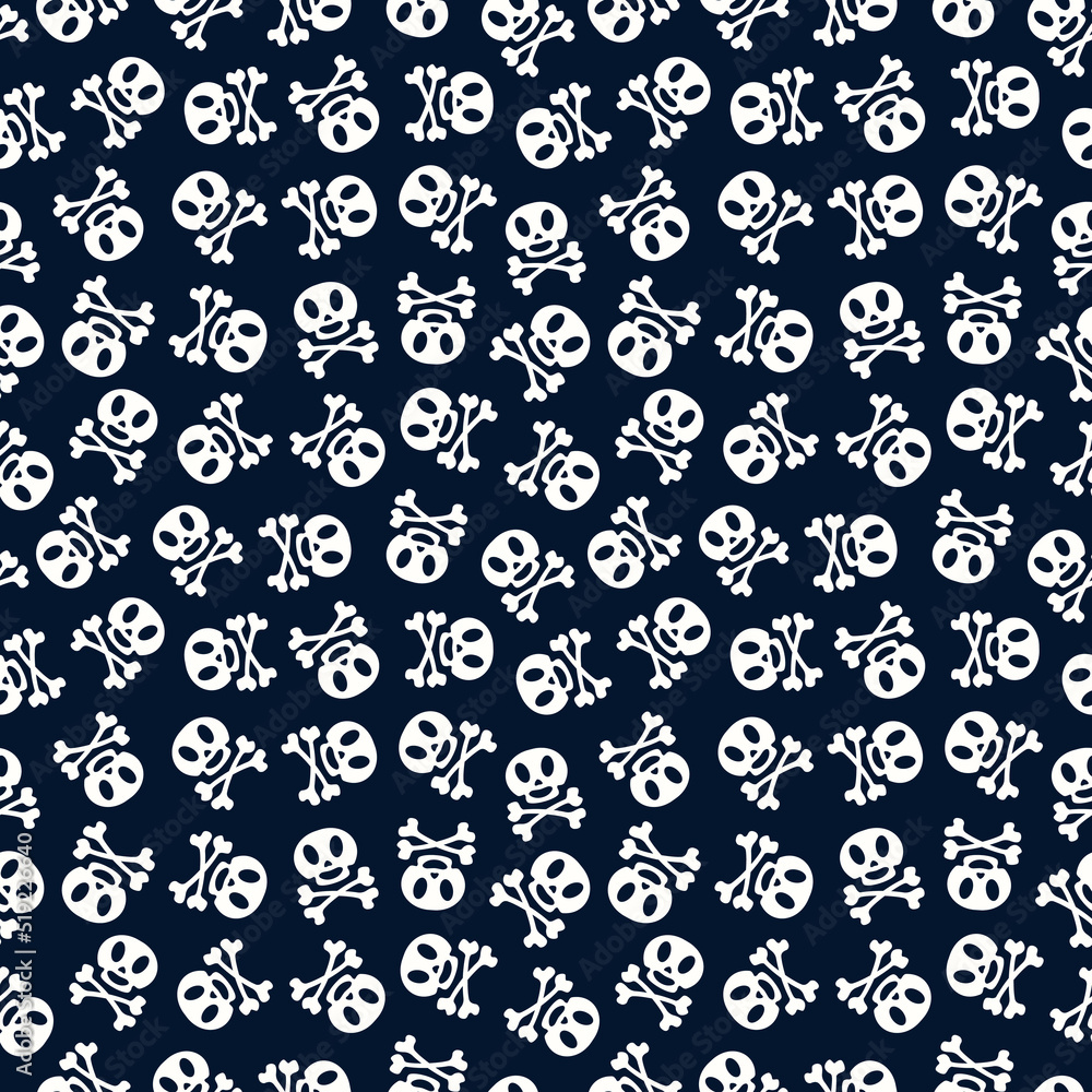 Skulls pattern cartoon style for Day of the dead, Halloween, Dia de los Muertos party, holiday traditional mexican wallpaper. Vector Illustration 10 eps