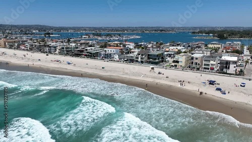 Aerial view of Mission Bay and beach in San Diego, California. USA. Famous tourist destination