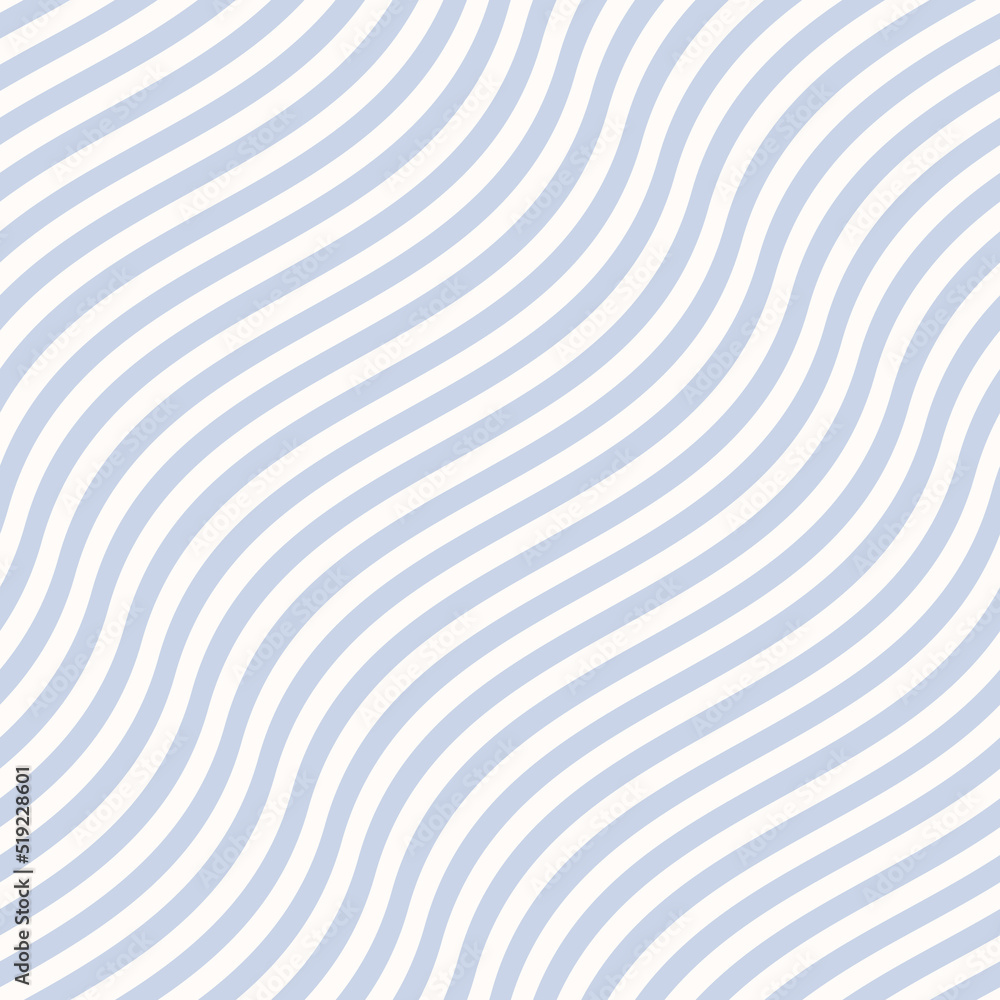 Simple blue and white curvy wavy lines pattern. Vector seamless texture with diagonal waves, stripes. Modern abstract minimal background, optical illusion effect. Repeat design for decor, wallpaper Simple blue and white curvy wavy lines pattern. Vector seamless texture with diagonal waves, stripes. Modern abstract minimal background, optical illusion effect. Repeat design for decor, wallpaper