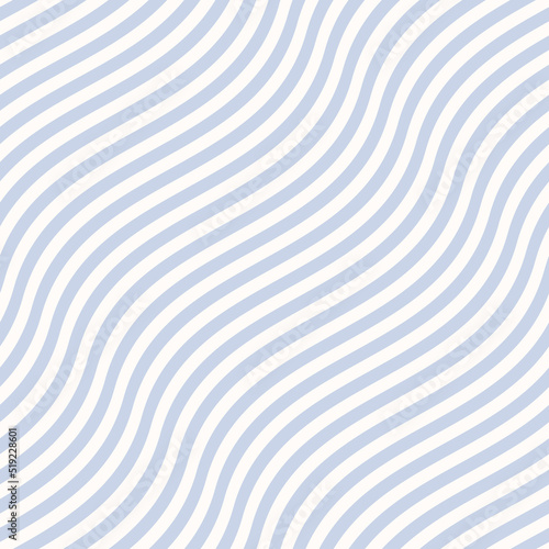 Simple blue and white curvy wavy lines pattern. Vector seamless texture with diagonal waves, stripes. Modern abstract minimal background, optical illusion effect. Repeat design for decor, wallpaper