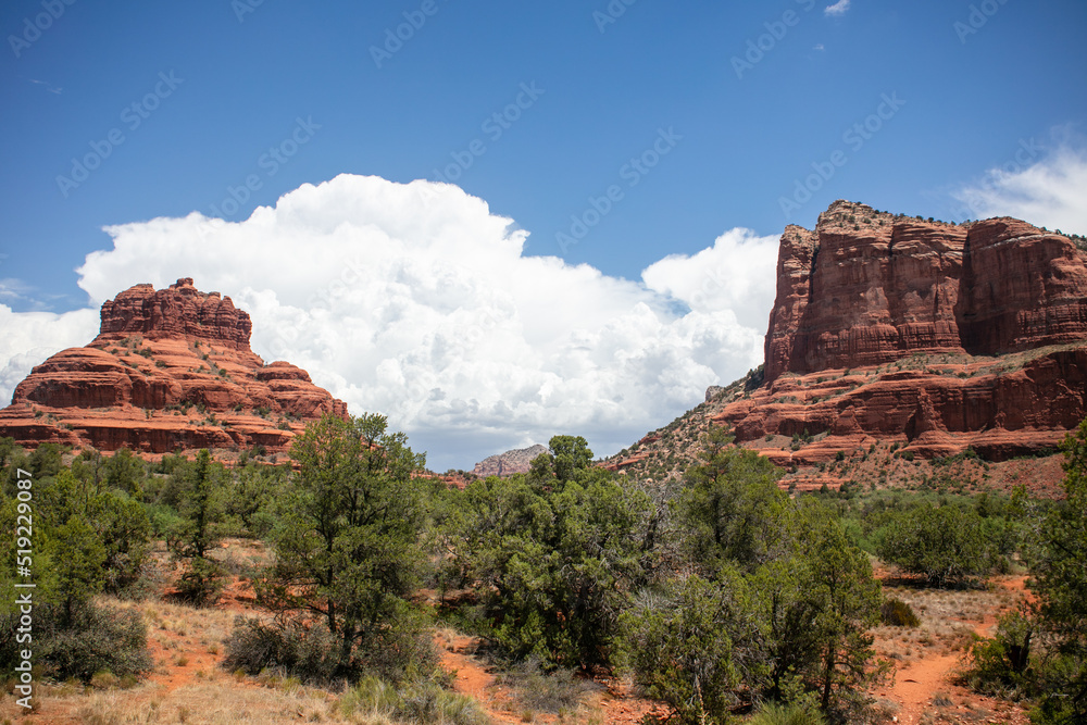 Sedona Arizona looking at the Famous Red Rock Formations, Mesa, Towers, and Valleys formed by Erosion