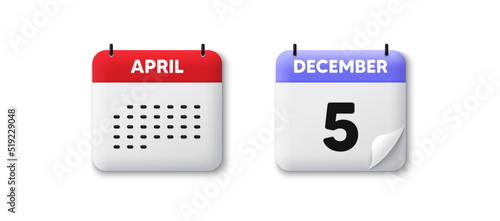 Calendar date 3d icon. 5th day of the month icon. Event schedule date. Meeting appointment time. Agenda plan, Month schedule 3d calendar and Time planner. 5th day day reminder. Vector