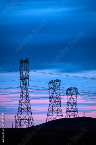 Power lines at sunset
