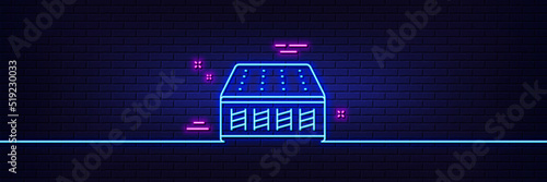 Neon light glow effect. Mattress pocket spring line icon. Orthopedic sprung pad sign. Breathable sleep bed symbol. 3d line neon glow icon. Brick wall banner. Mattress outline. Vector