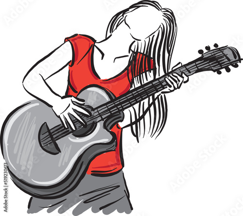 pretty woman lady guitar player music concept vector illustration