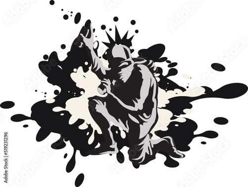 Masked man drawing graffiti with spray vector image.