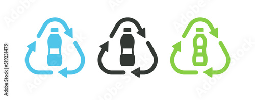 Pet plastic bottle recycle symbol isolated on white background for eco product, nature market, zero waste. Vector 10 eps